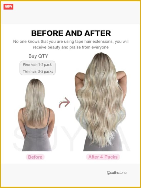 100% Remy Human Hair Tape-In Extensions 20 inch Straight Seamless Skin Weft main image 5